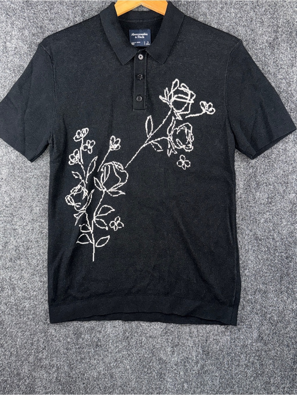 Vintage Abercrombie & Fitch Polo Shirt Mens Small Black Floral Embroidered Y2K